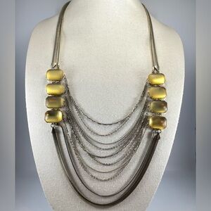 Chico’s Gold Tone Chain Multi Layer Yellow Acrylic Rhinestone Necklace Statement